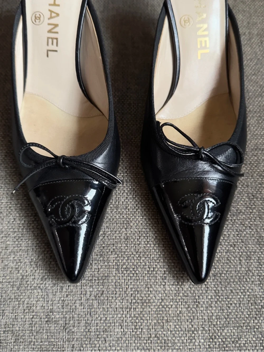Vintage Chanel black logo heels